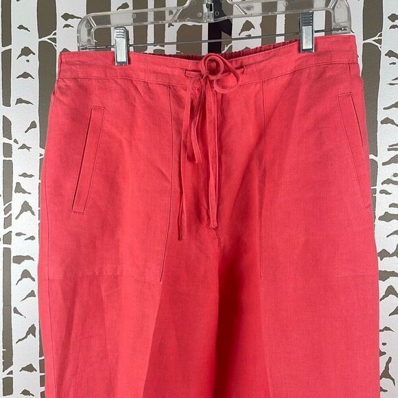 Liz Claiborne LizSport 100% LINEN High Rise Wide Leg Pants Coral Pink 12 - Picture 3 of 11